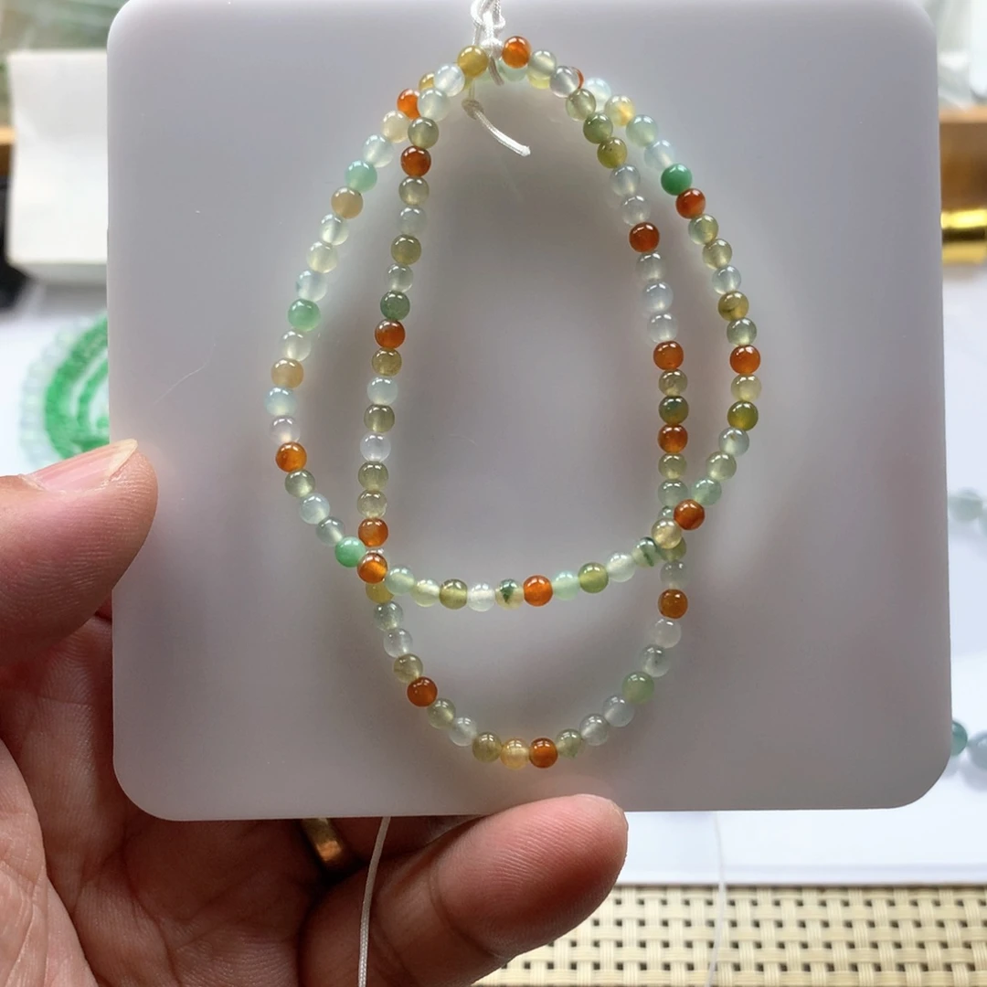 翡翠手串未镶嵌奕*缅甸天然翡翠小米珠手串3.6卡