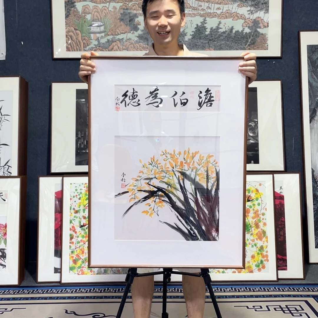 国画手绘画作品带框60-80厘米