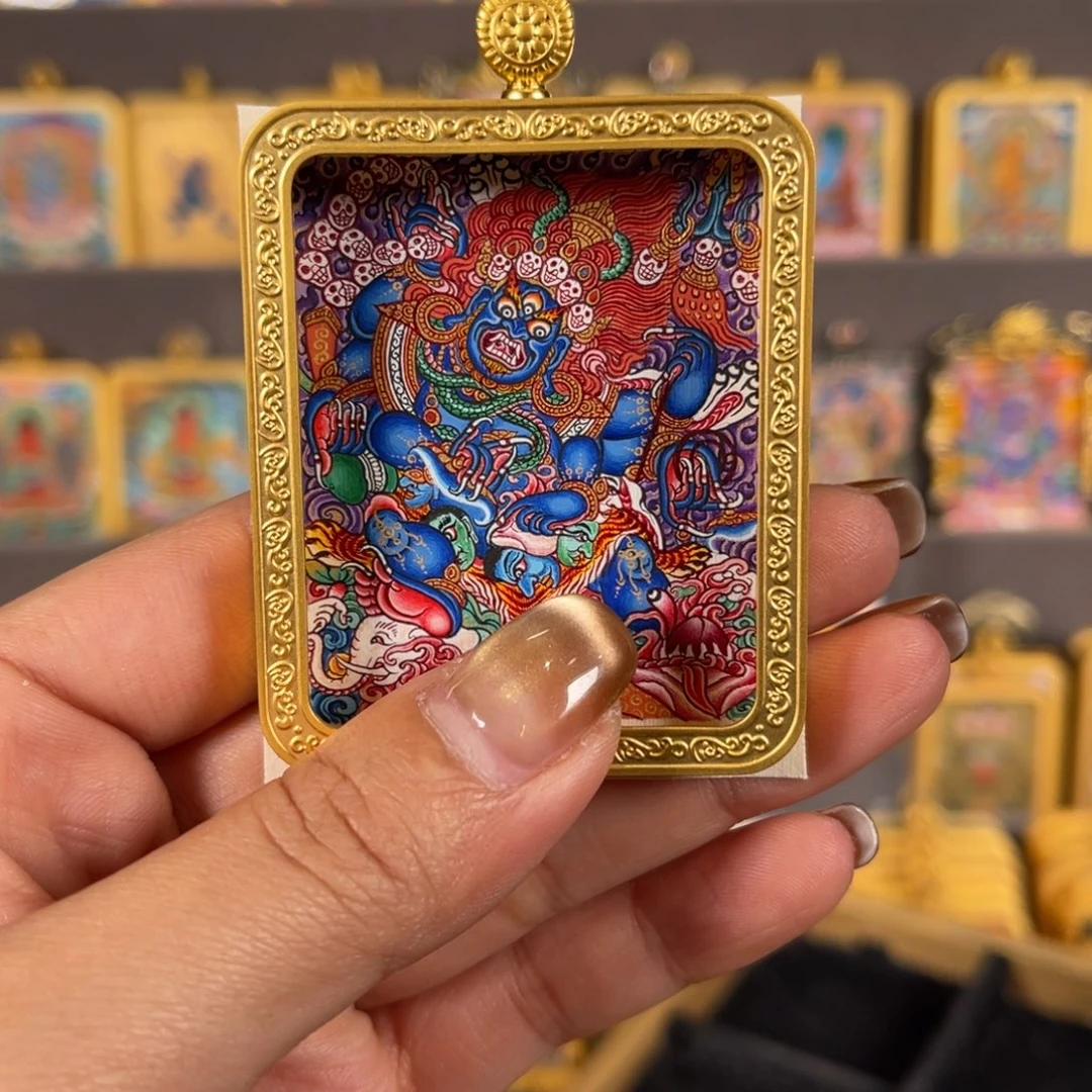 吊坠大黑天青海热贡唐卡