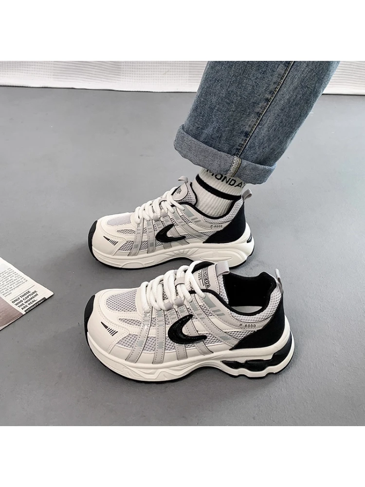 厚底老爹鞋女2025年夏季新款透气网面增高复古登山轻便休闲运动鞋