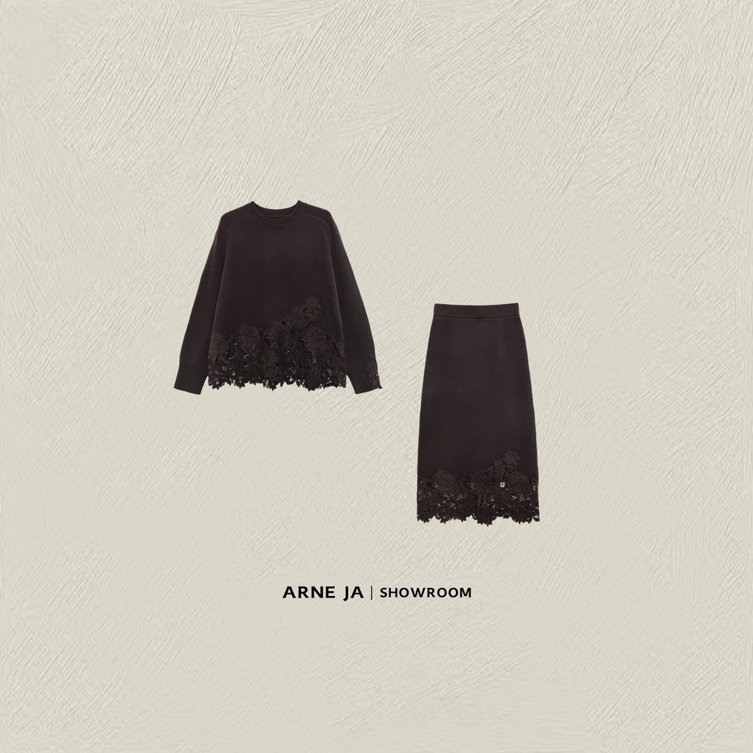 ARNE JA｜“多元浪漫”优雅延伸水溶蕾丝滚边羊毛舒暖套装W1110766A