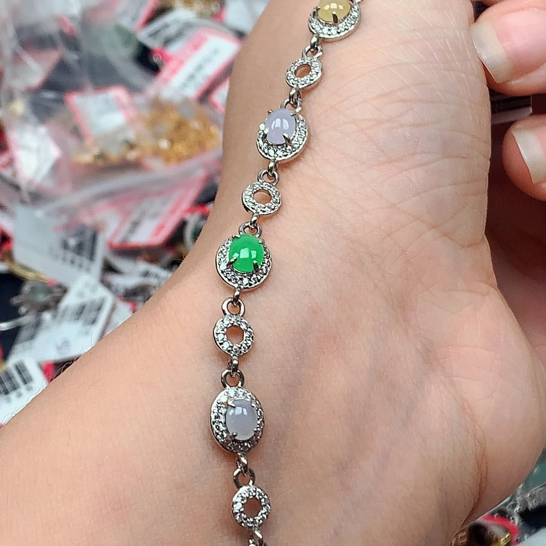 翡翠戒指银S925镶嵌天然翡翠手链