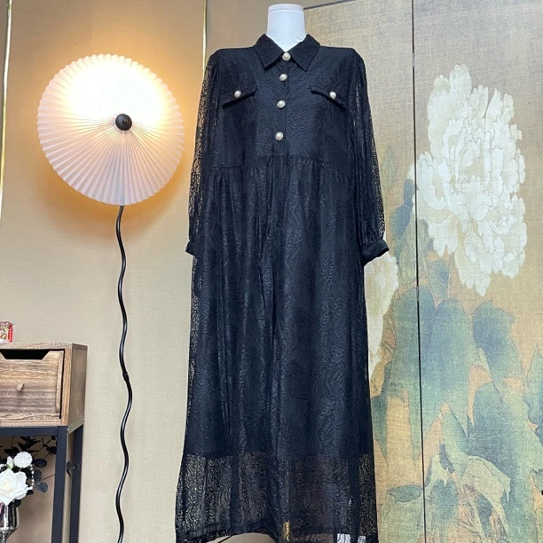 【77】蕾丝小香风优雅百搭黑色连衣裙