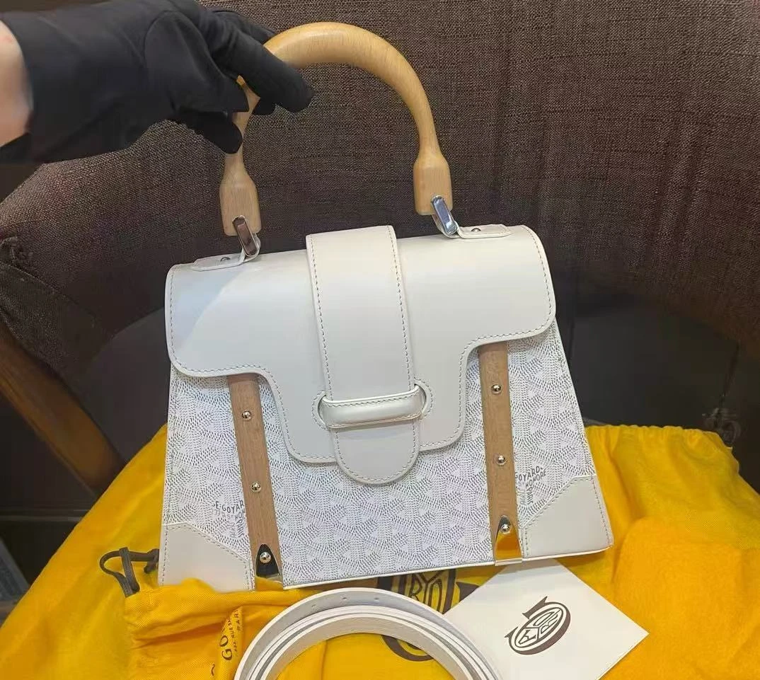 95新 Gaoy/戈雅 GGS戈雅西贡包PM木手柄白色银扣牛皮11346904