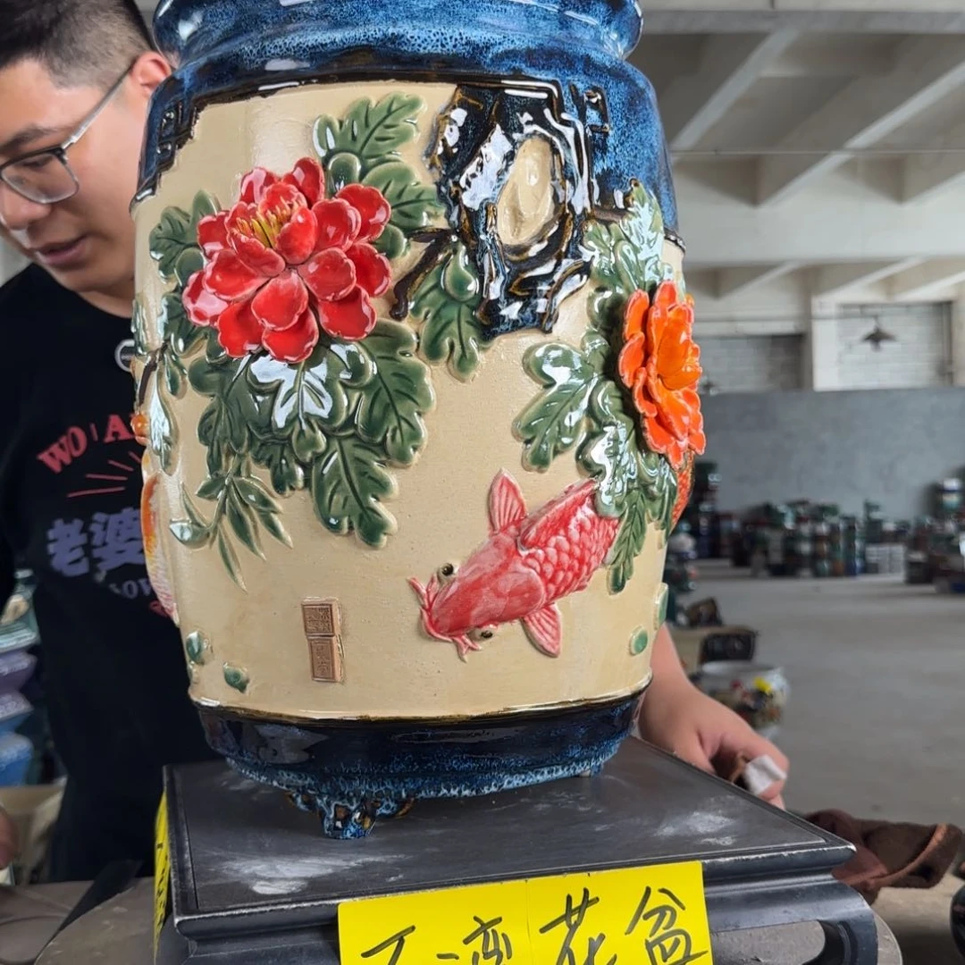 。一风堂石湾花盆 烧制痕迹 内21*37