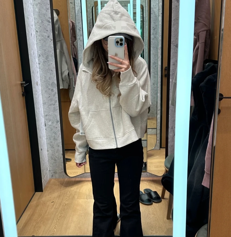 scuba女士加绒宽松短款卫衣外套