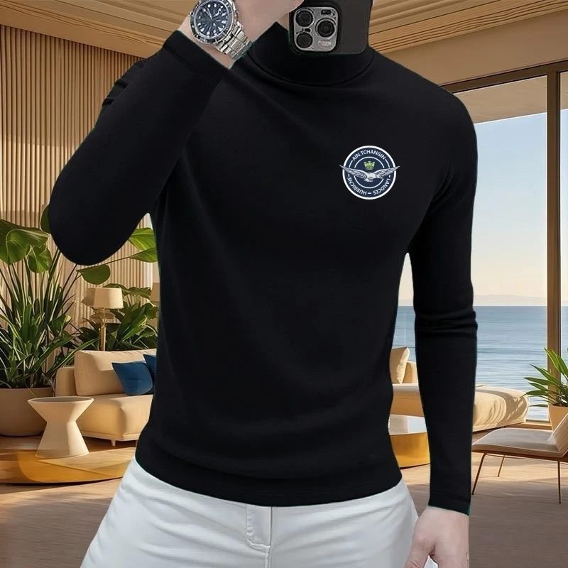 双面德绒打底衫男半高领秋冬季时尚百搭内搭保暖上衣重磅长袖t恤