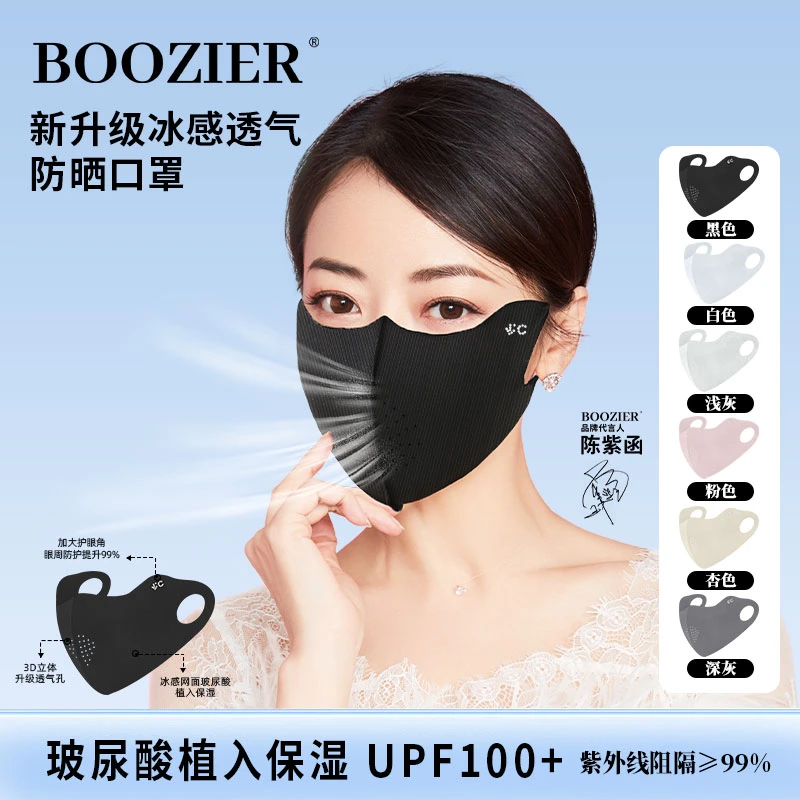 BooZier夏季可水洗玻尿酸黑胶护眼角防晒防紫外线面罩透气亲肤