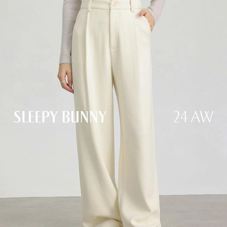 E瞌睡兔【清苍】高腰直筒垂感休闲裤女显瘦加厚保暖针织长裤246564