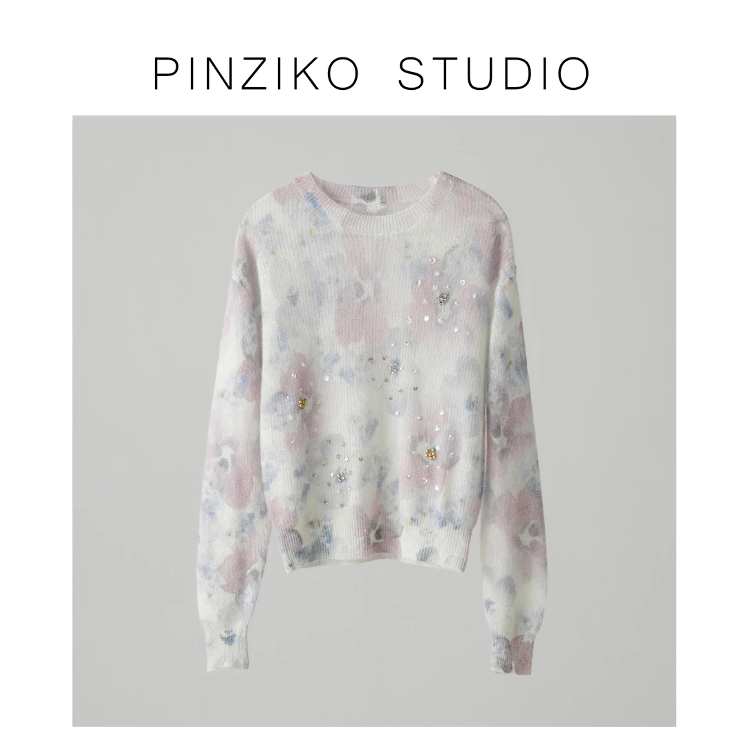 【年终宠粉大促】【PINZIKO】花雪~马海毛设计感亮片晕染毛衣TJA516