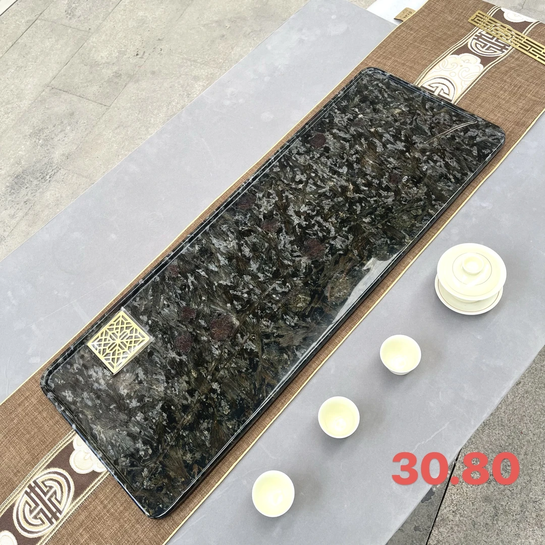 天然奢石凤羽金钻30*80湿泡茶盘厚3下水排水茶具耐高温保真茶托