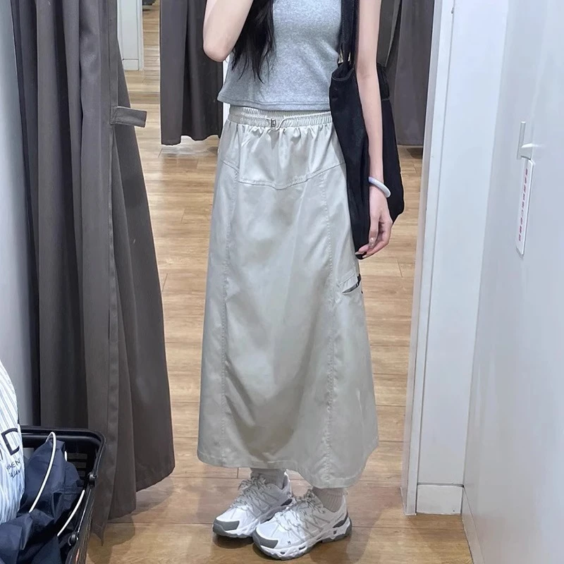 大码bella日系工装半身裙2025春款遮跨显瘦山系胖mm速干a字中长裙