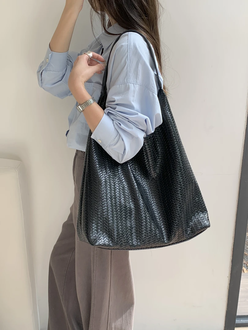 竹笋喵喵 小众设计慵懒风编织托特包女2025大容量质感时尚单肩包