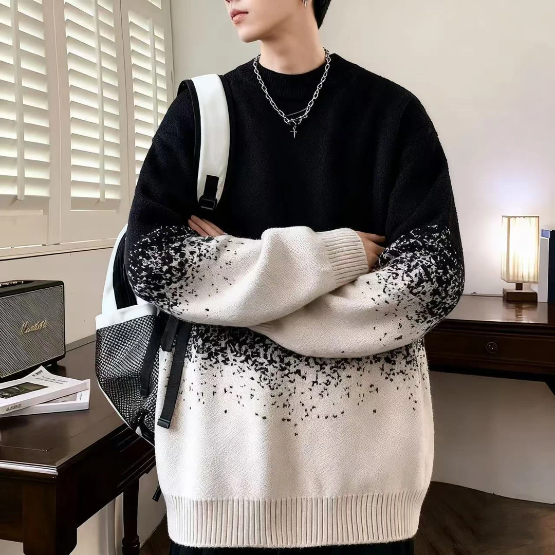 渐变色毛衣男秋冬季休闲针织衫男士打底衫青少年学生保暖内搭毛衫