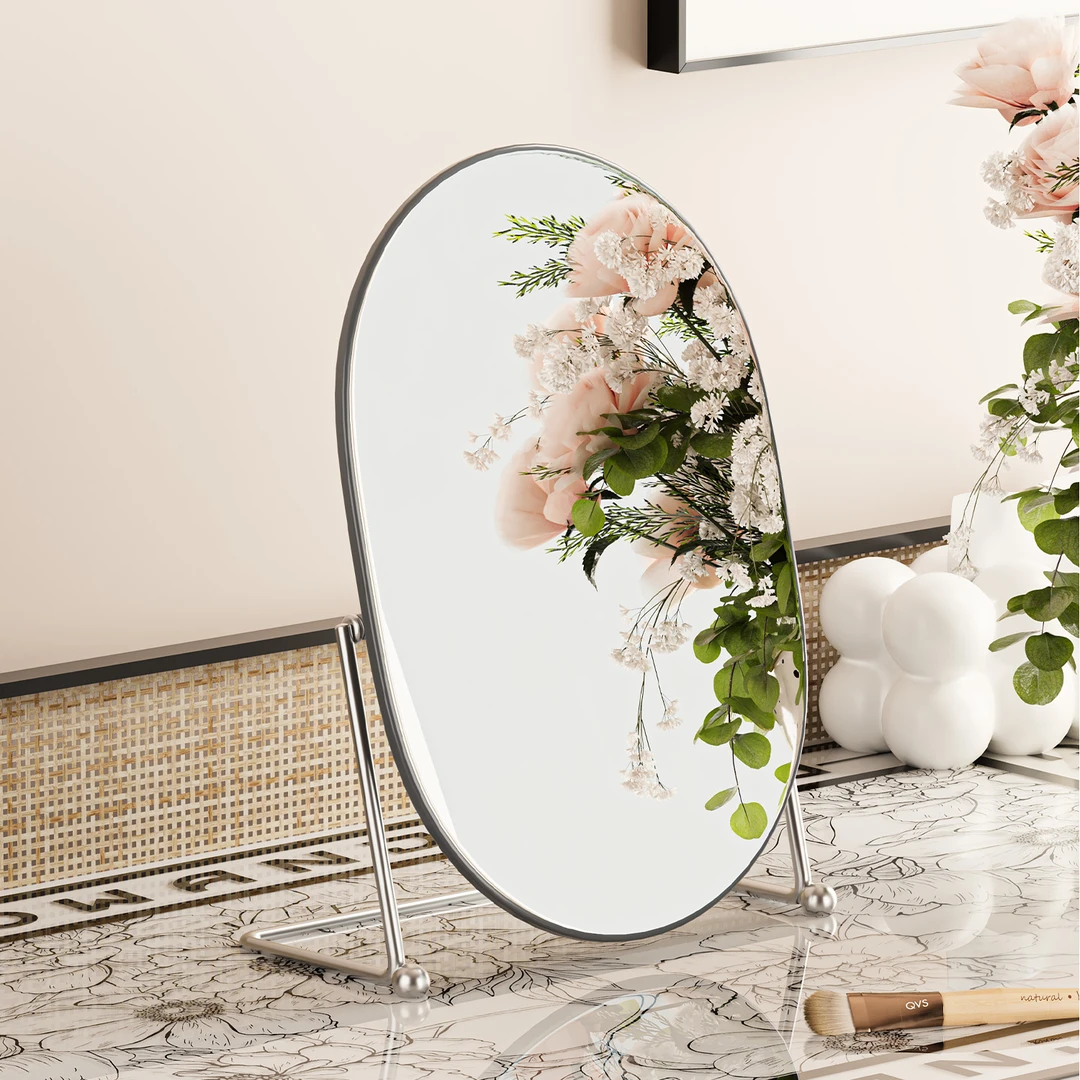 轻奢化妆镜家用桌面台式可立学生宿舍大号高清美妆镜梳妆台补妆镜