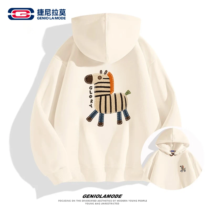 GENIOLAMODE连帽卫衣男女春秋款2025新款套头衫情侣宽松小马帽衫