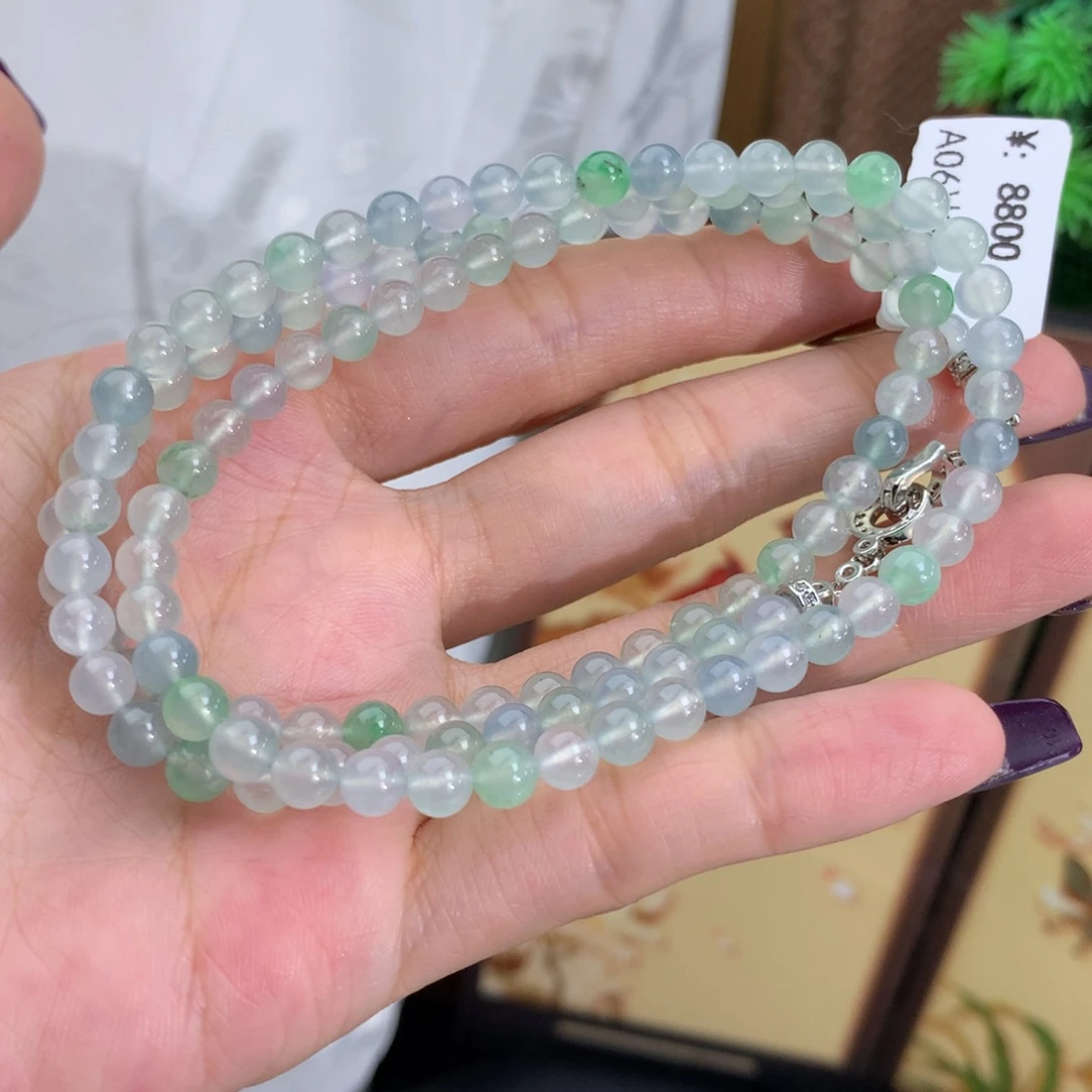 翡翠未镶嵌手串卡5正冰马卡龙项链