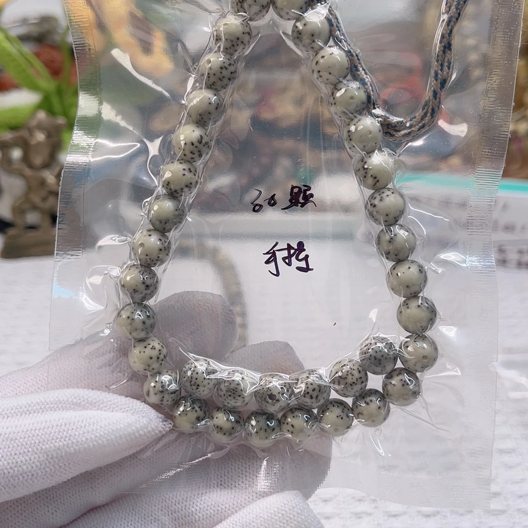星月菩提手串原生态石玉糯冰大留白圆珠8手持