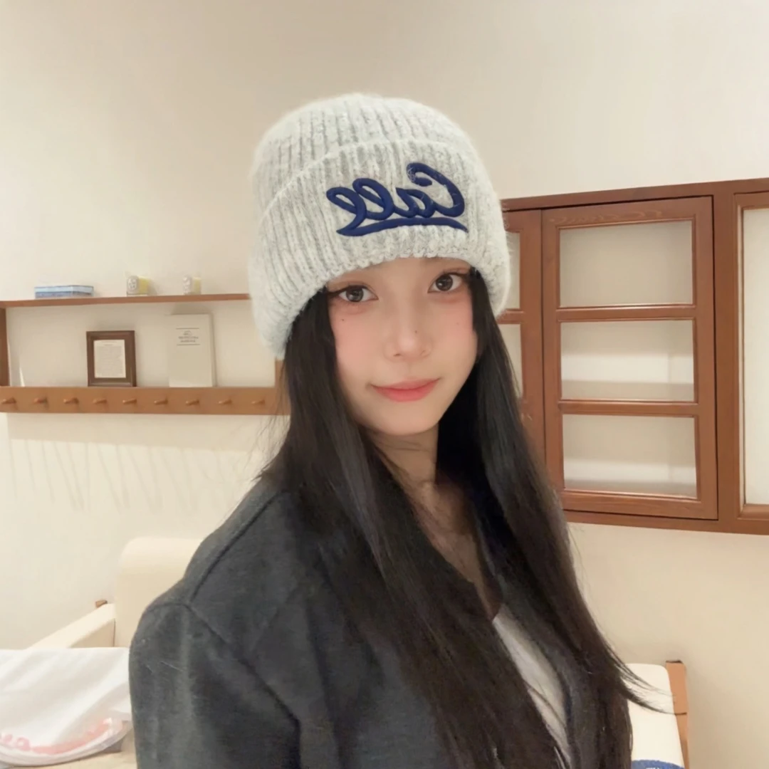 秋冬新款时尚字母刺绣针织帽韩版百搭纯色大头围保暖帽子毛线帽