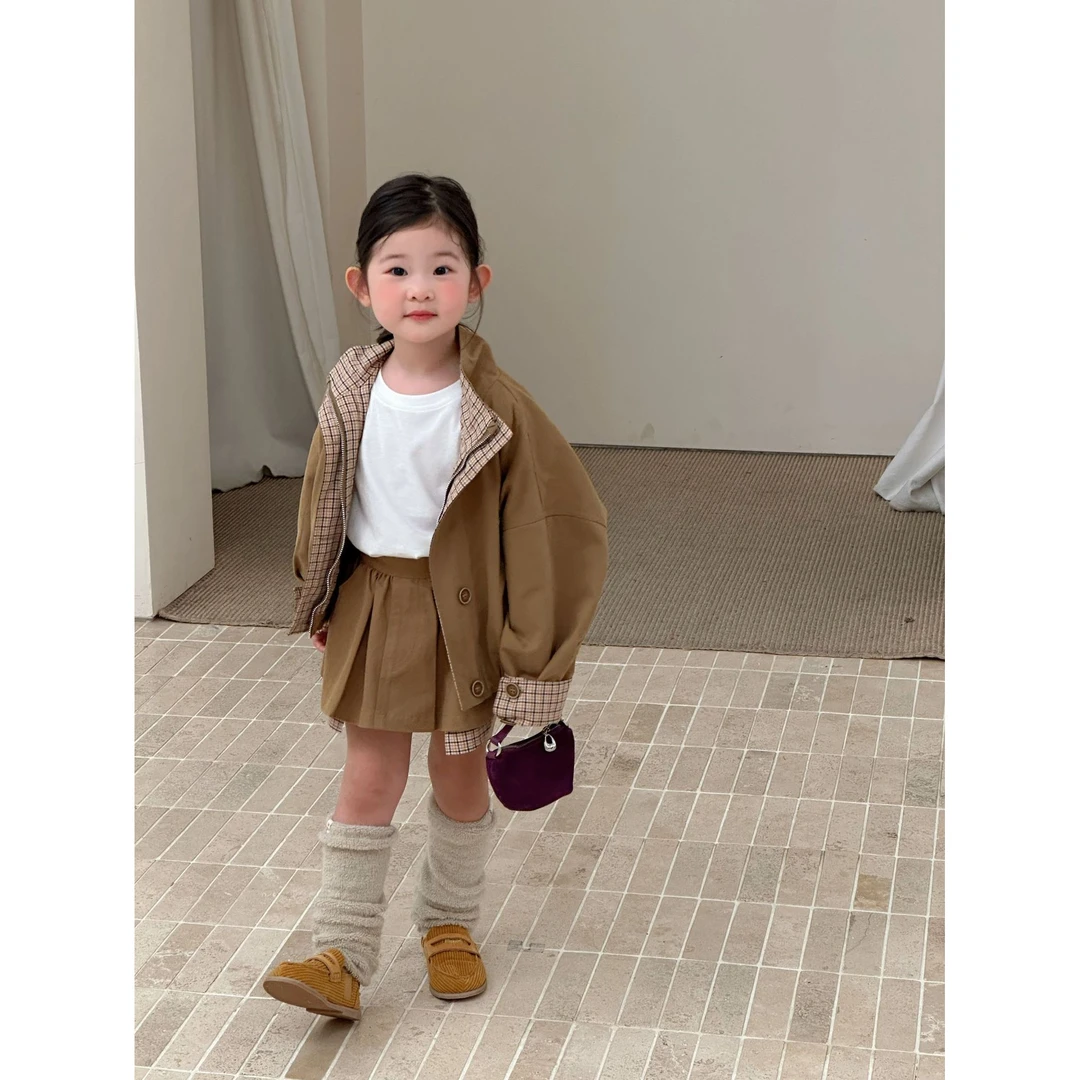 小粉象 ·女童2025秋季新款韩版复古立领开衫外套洋气百褶裙套装