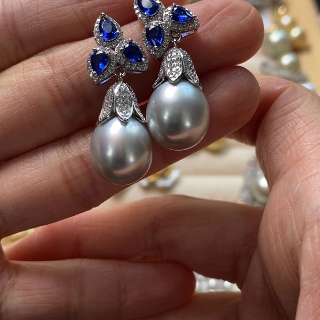 海水珍珠耳饰银S925镶嵌