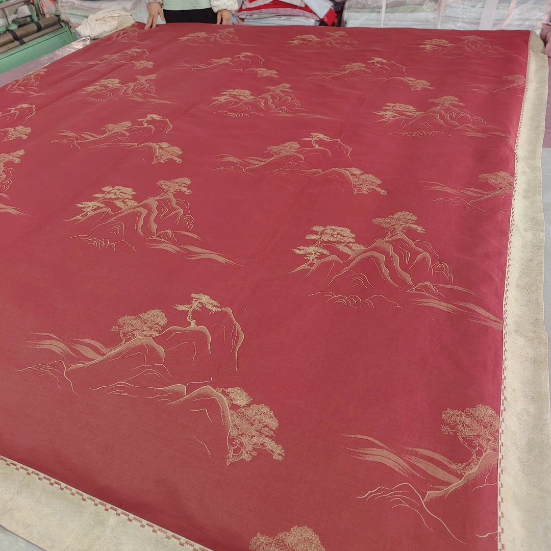 布上有山日子翻翻，Ab版柔提丝婚庆喜被床上用品床品结婚被子刺绣