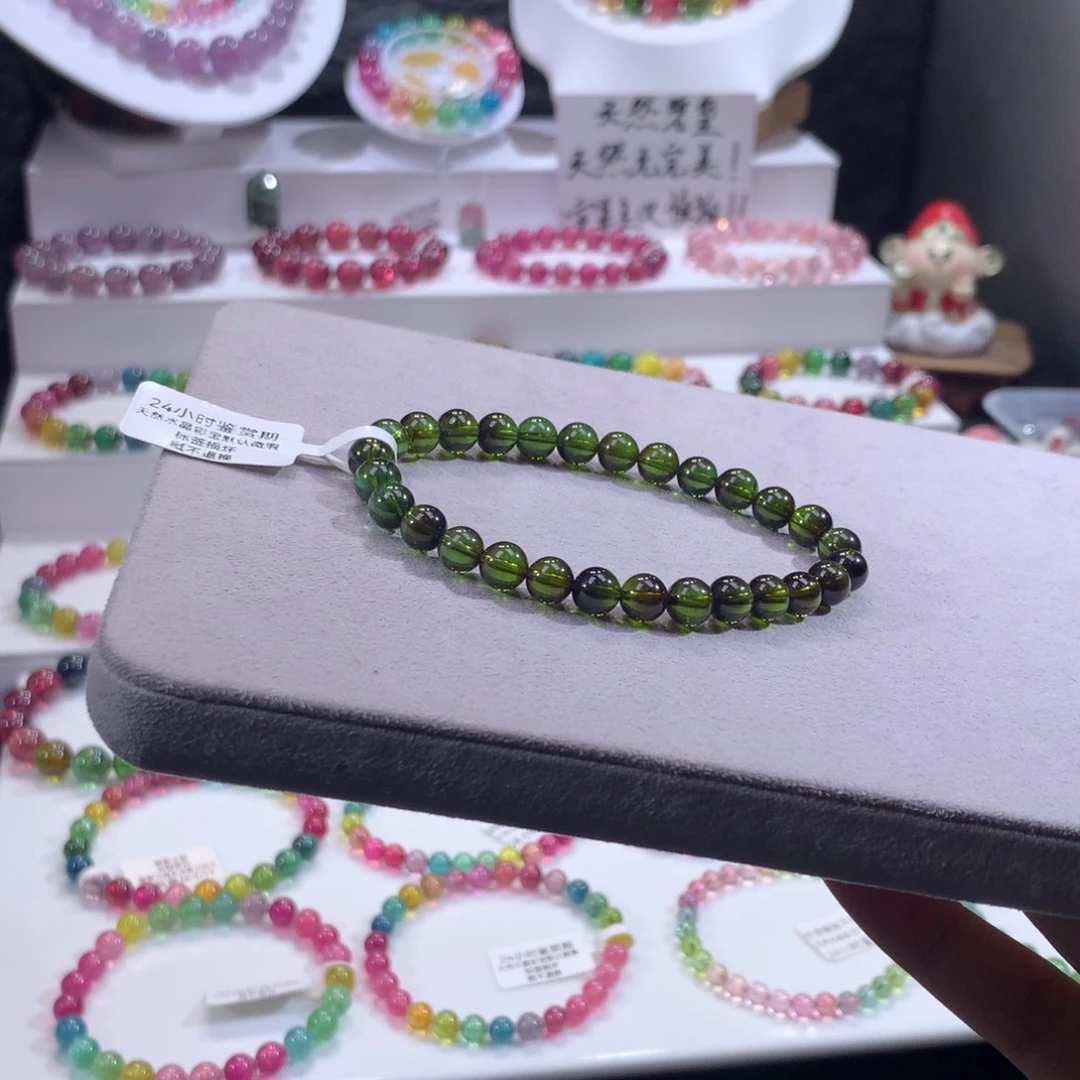 碧玺未镶嵌手串老矿浓艳高透体巴西绿单圈