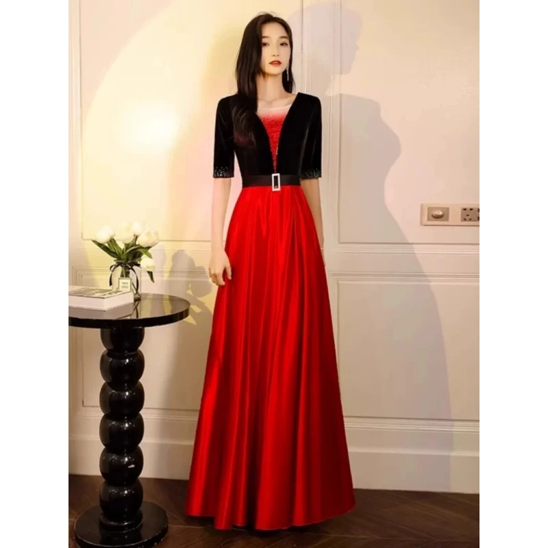 大合唱演出服女长裙2024新款成人学生老年主持朗诵独唱比赛表演服