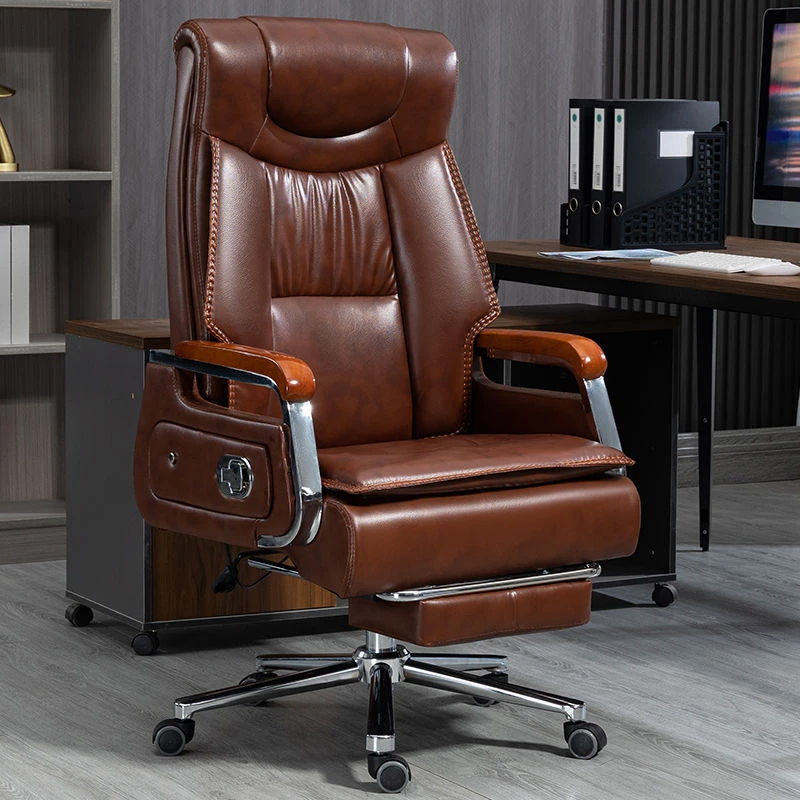 真皮老板椅商务总裁办公椅子可躺电脑椅家用牛皮按摩转椅椅子