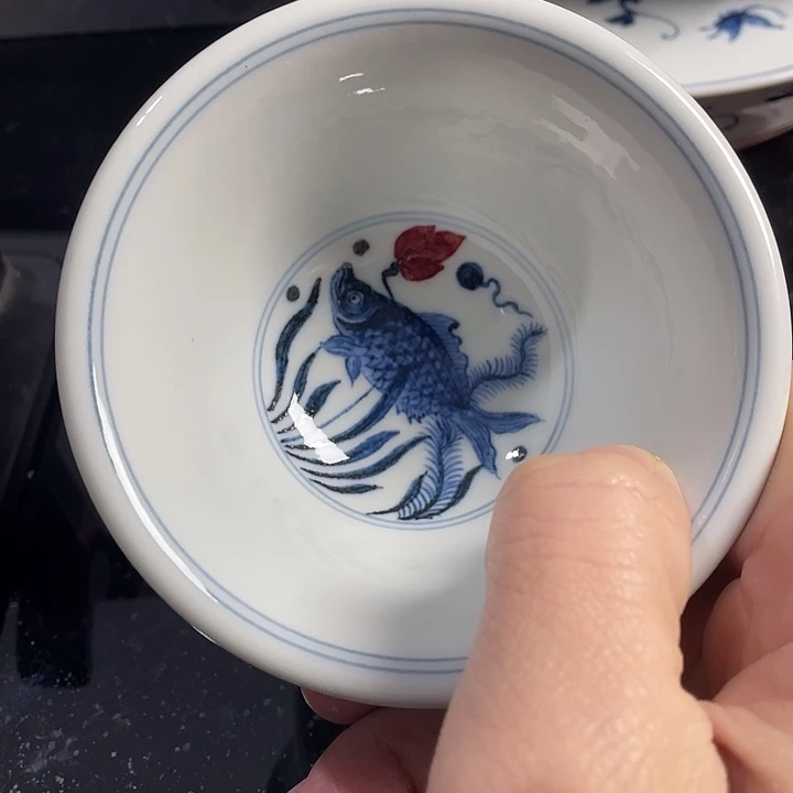 一***实青花釉里红主人杯