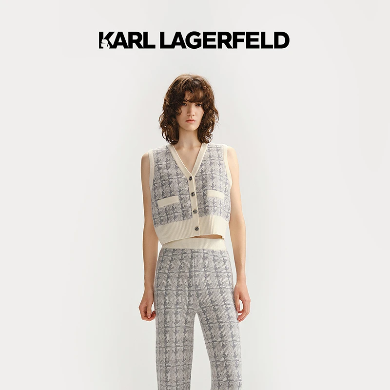 【蜜思仝专享】KARLLAGERFELD新款灰色针织黑边马甲236L1548