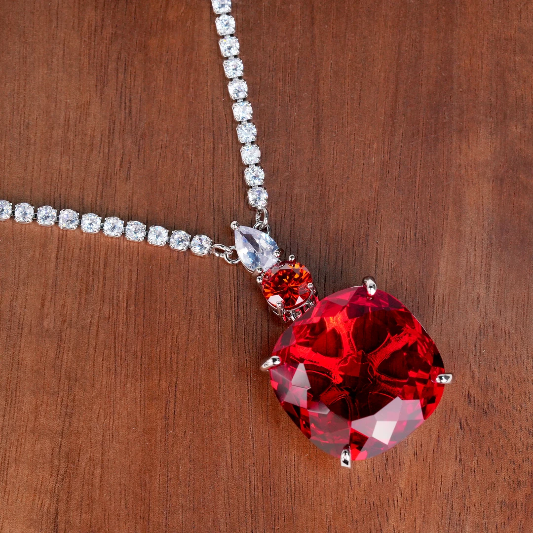 铜合金合成锆石项链 欧美百搭女红色项链链子饰品锁骨链--7174-2