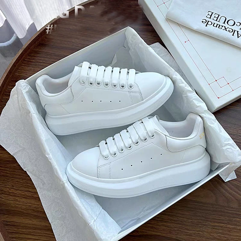 SENMA/森马4.5CM增高厚底情侣真皮小白鞋女网红百搭韩版休闲板鞋