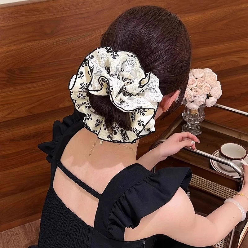 双层蕾丝花边大肠发圈女超大高级感2025新款扎头发低马尾发绳头饰