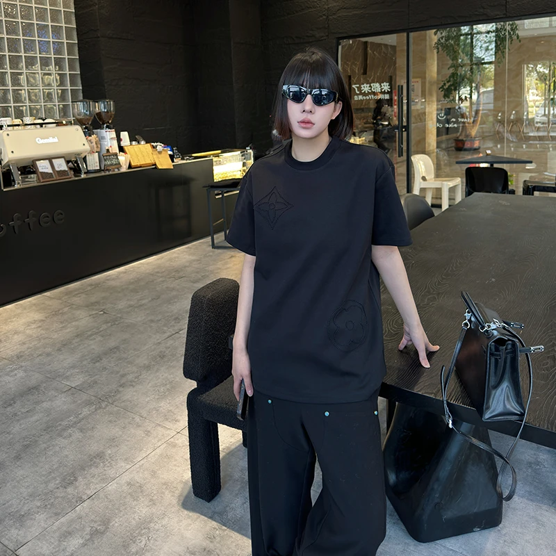 【绑绳刺绣老花】2025新款百搭绑绳刺绣工艺圆领套头T恤男女同款