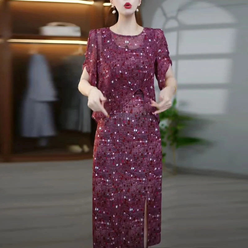 高档冰丝绉外披精纺连衣裙两件套2025夏季新款时尚优雅显瘦套装裙