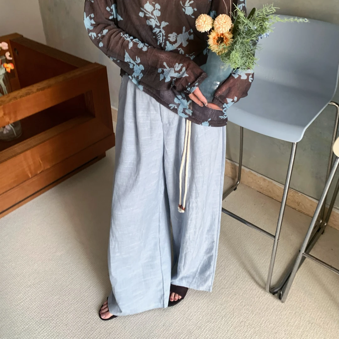 【梨型报恩！】26331 慵懒风系绳宽松休闲纯色高腰百搭阔腿裤