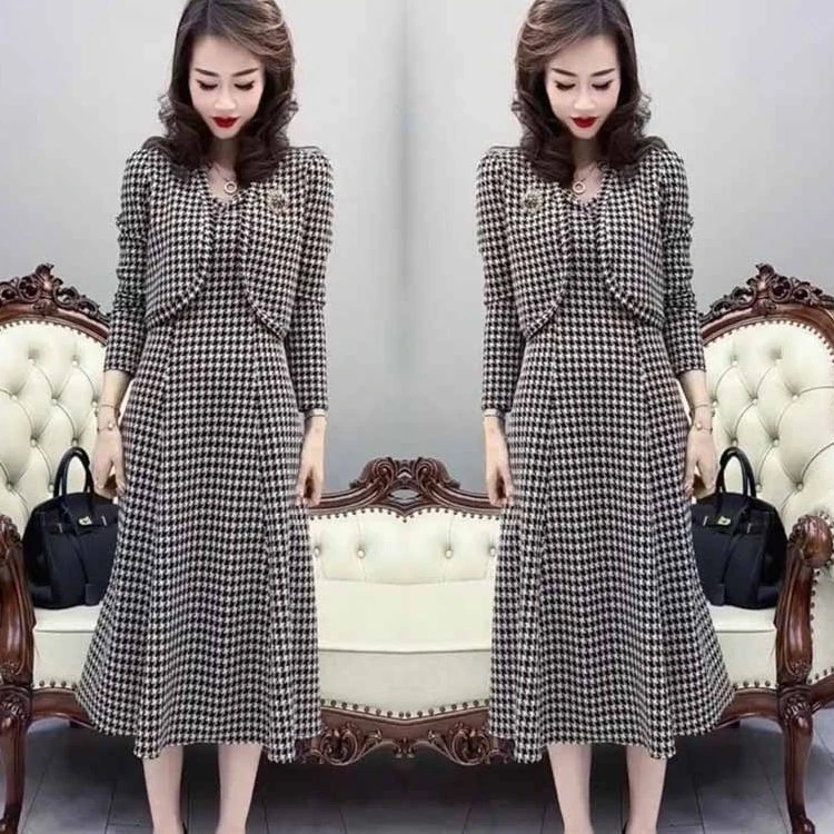 【4866人收藏】高端网红爆款时尚套装裙女2023秋冬款千鸟格外搭+收