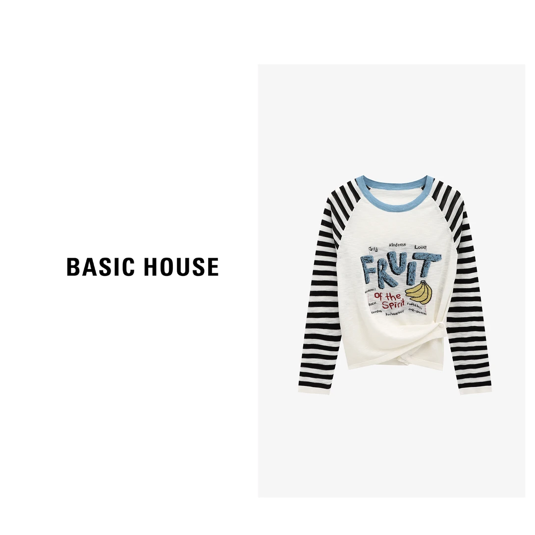 Basic House/百家好新款撞色拼接女装洋气网红针织衫-B0625B5HVK2