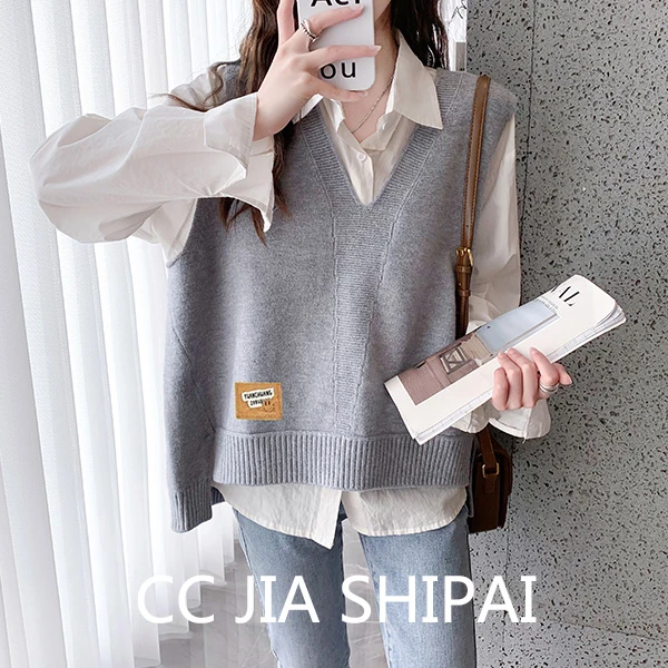 【灰色马甲贴标】早秋新款显瘦针织衫宽松休闲时尚百搭针织衫