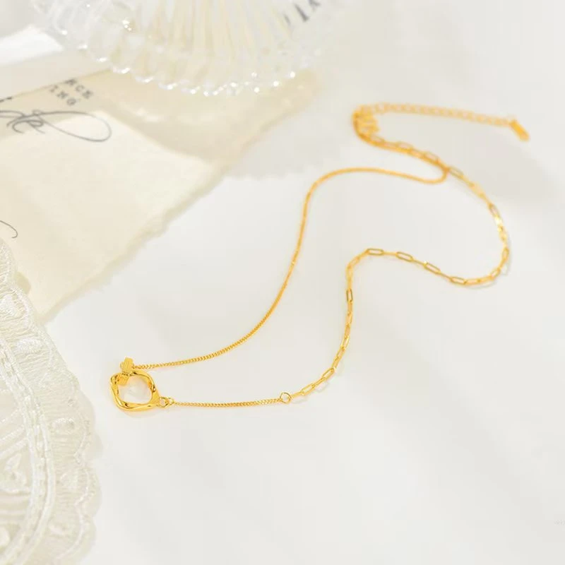 坠链均足银 足银几何双环套链时尚清新简约