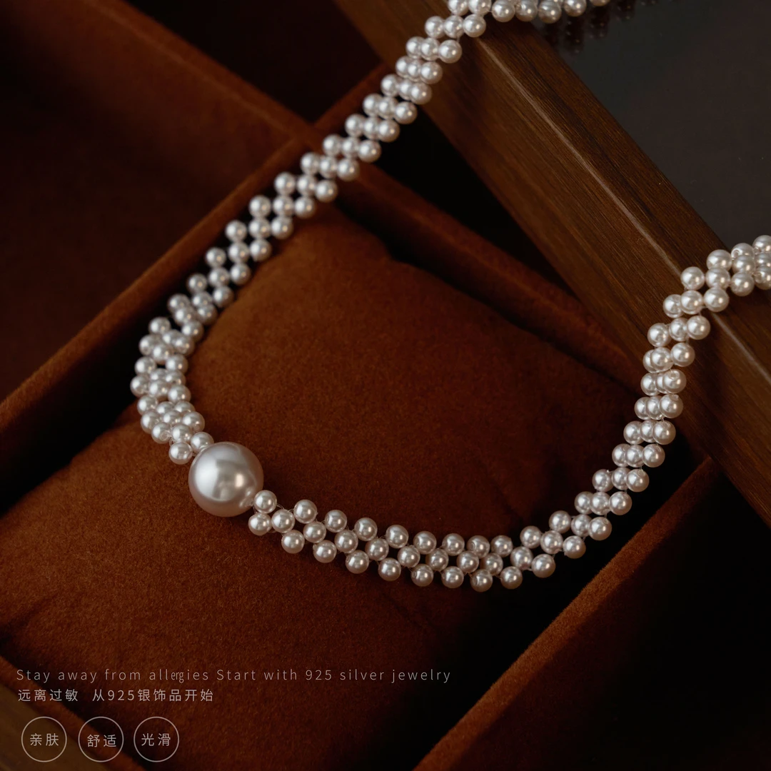 丽沁 链子925银 曼塔玫瑰紫珠编织项链甜美仙女气质百搭颈链复古