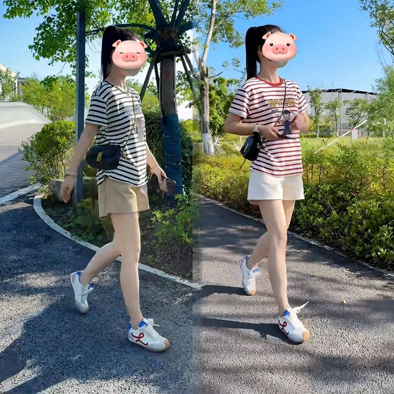 2025夏季超火一整套韩系百搭条纹印花短袖上衣休闲短裤减龄两件套
