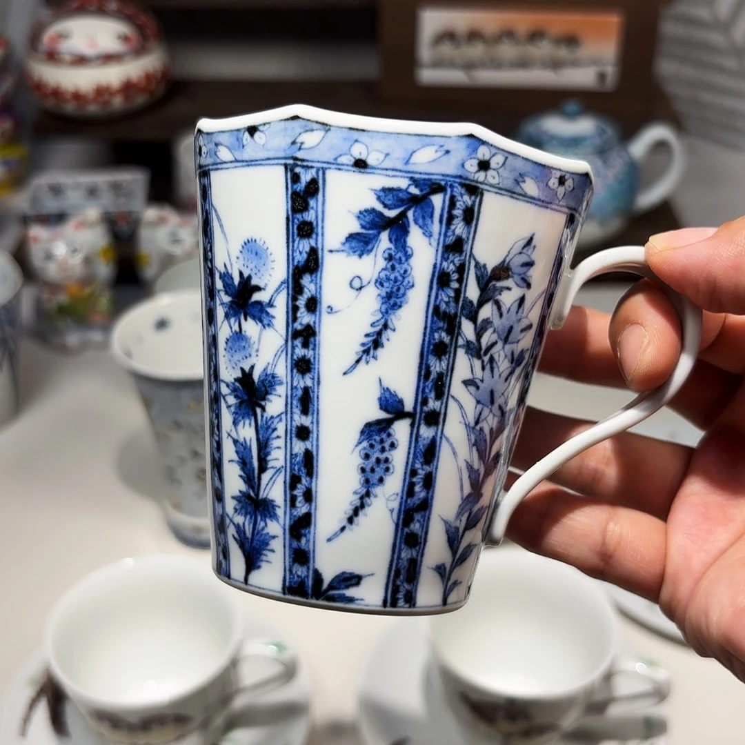手作九谷理节 草花纹 马克杯