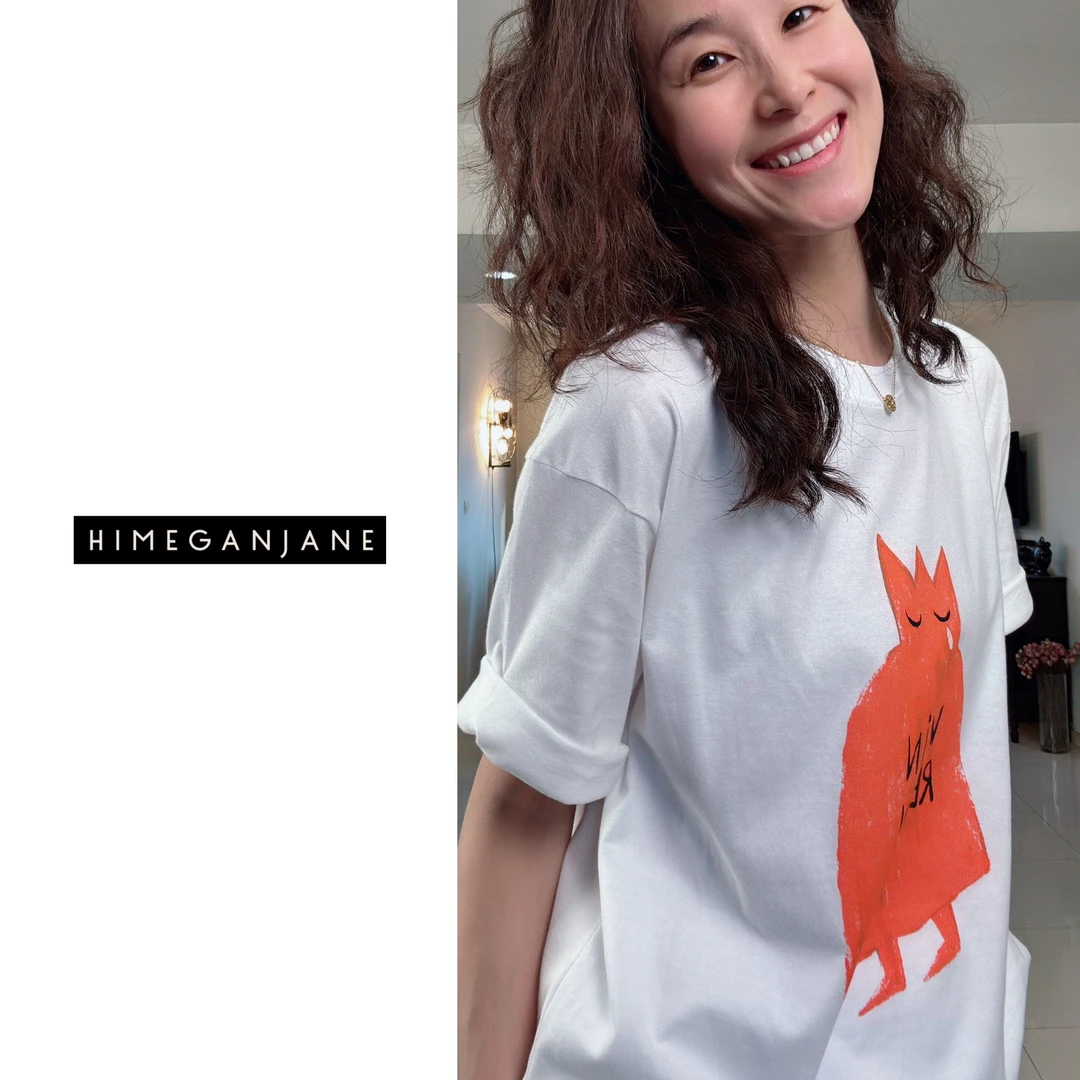 HIMEGANJANE手绘系列 橘色小怪兽棉100%棉定织定染出口面料大版T