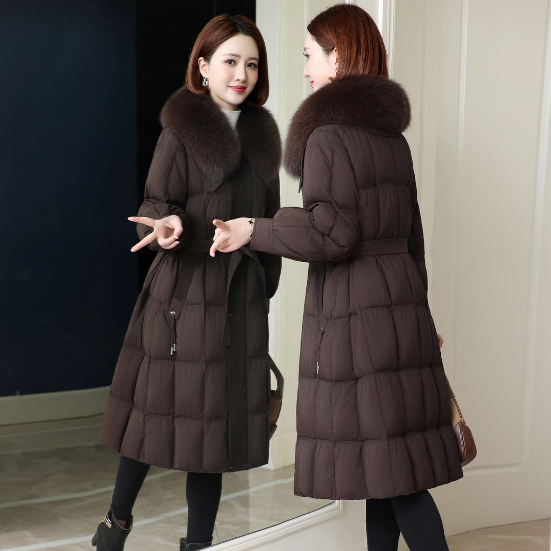 休闲冬季新款羽绒服女长款过膝气质减龄中老年妈妈鹅绒服保暖外套