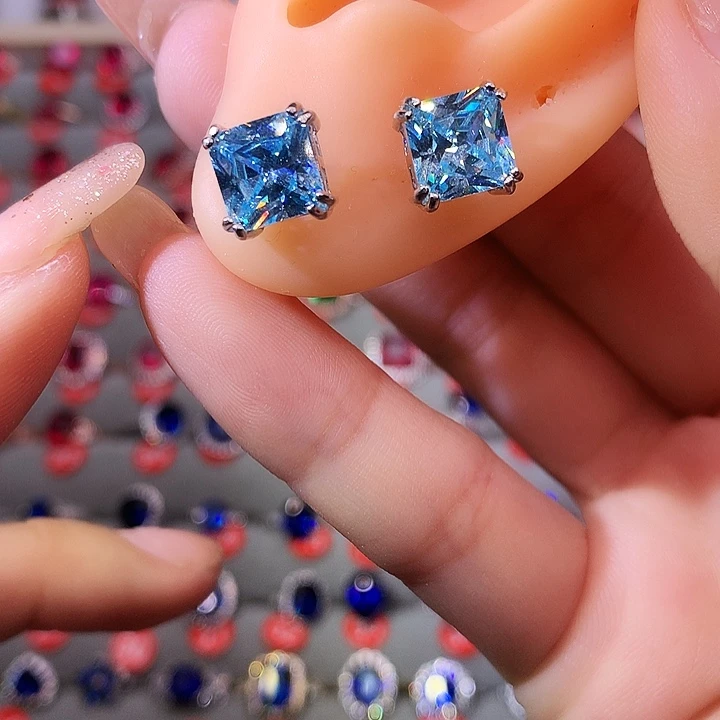 海蓝宝石耳坠银S925镶嵌