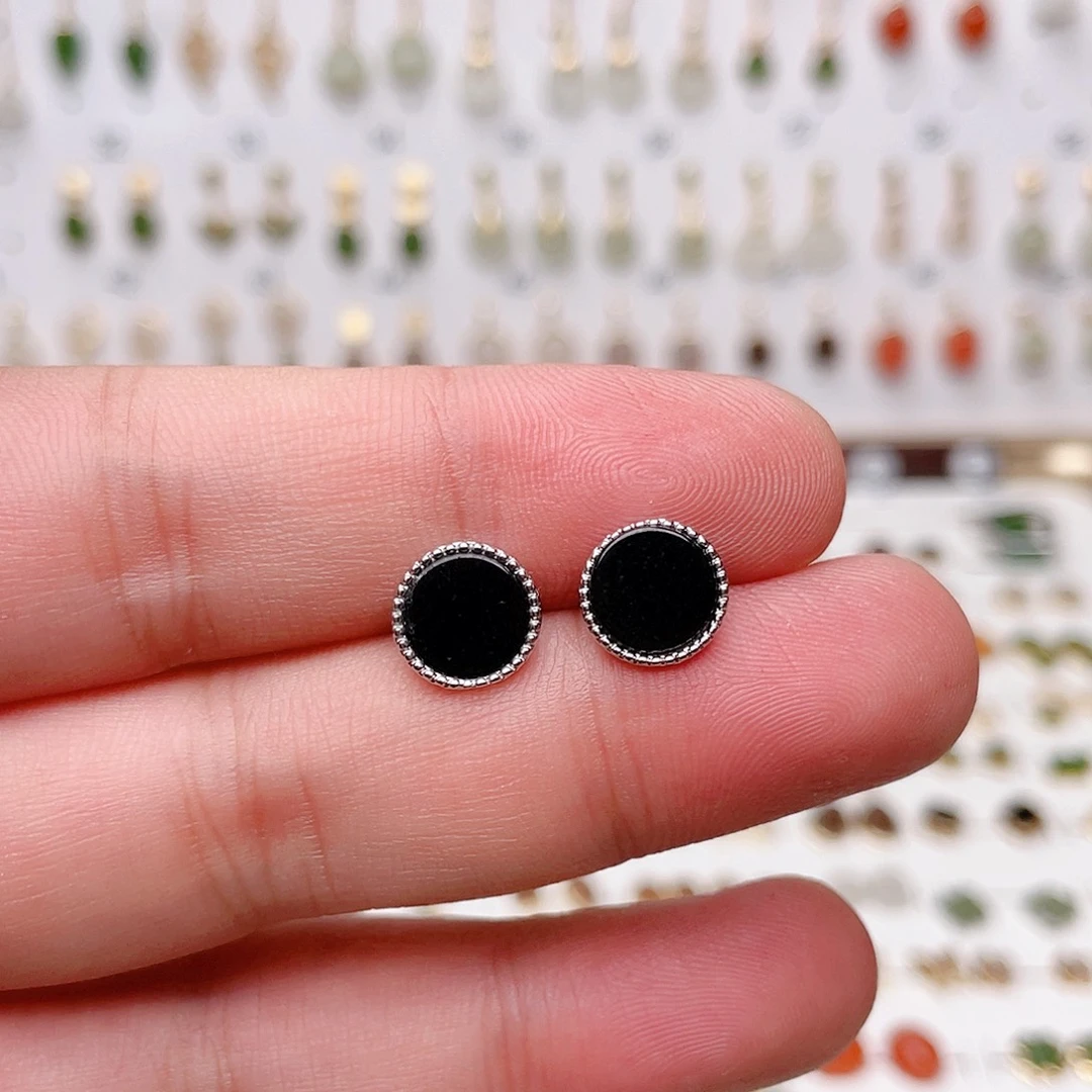 和田玉银S925镶嵌耳饰