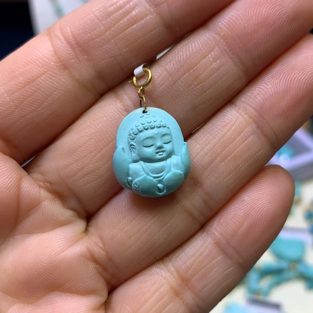 绿松石18K金镶嵌挂件