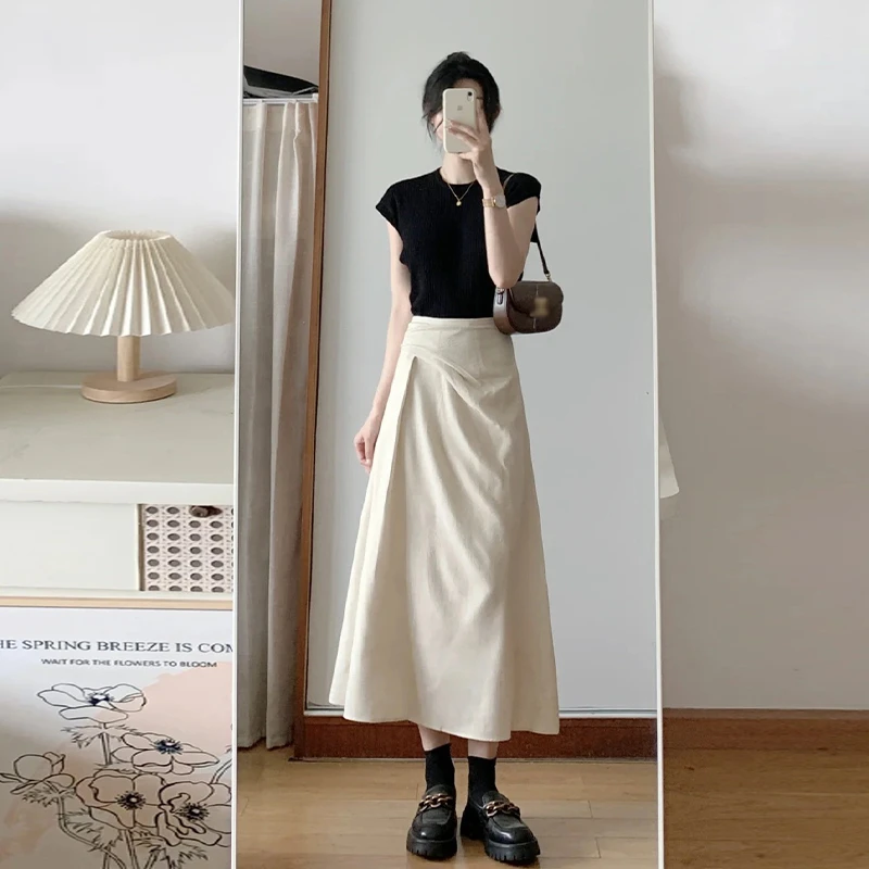 设计感不规则高腰半身裙子女2024年夏季新款收腰显瘦大摆裙中长裙